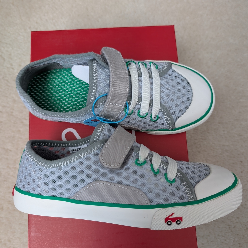 Gray and Green Kids Shoes